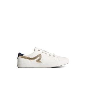 White Leather Smooth Sperry Sandy Leather Metallic Sneakers | 3748012-EC