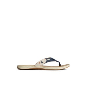 White Sperry Seafish Nautical Flip Flop | 9417385-BV