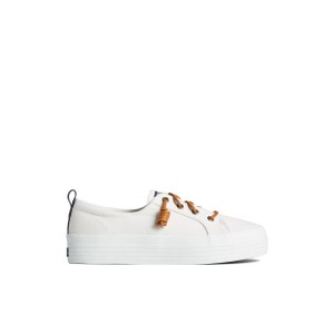 White Textile Canvas Sperry Crest Triple Sneakers | 7842095-IJ