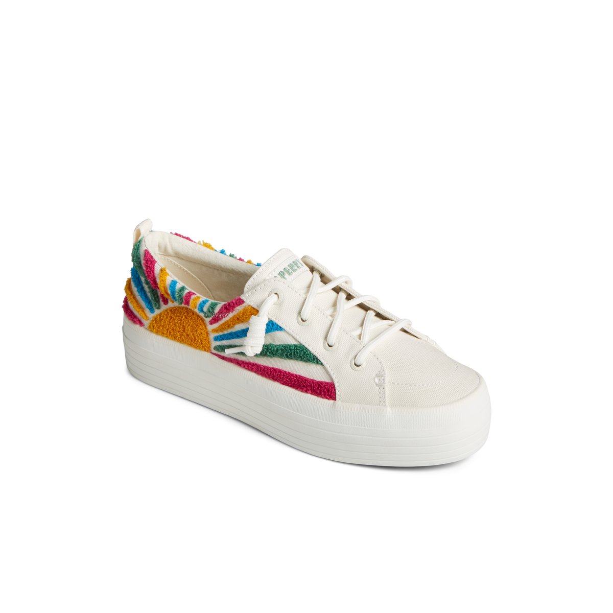 White Textile Woven Sperry Crest Vibe Sun Platform Sneakers | 9852741-AD